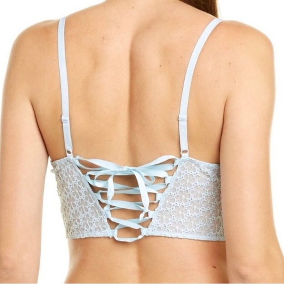 Free People Lele Light Blue Embroidered Lace-Up Longline Bra - Picture 3 of 4